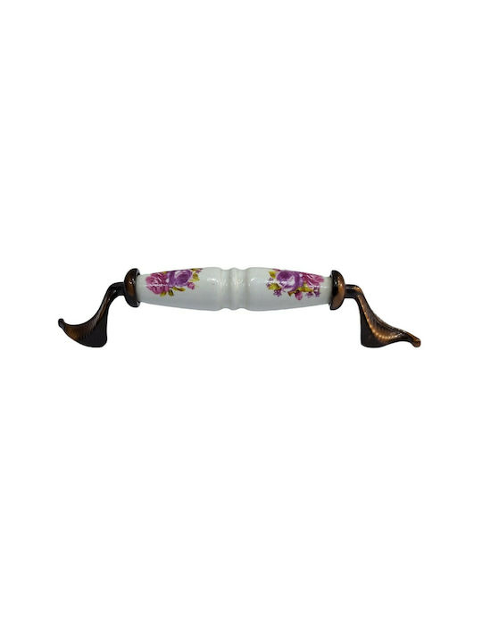 Antik Handgriff Möbelgriff aus Porzellan & Metallisch & Zamak in Kupfer Farbe 170mm (Zentrenabstand 128mm) 7817-FAB-29 1Stück