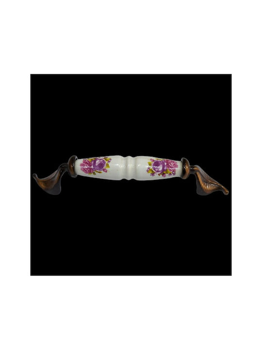 Antik Handgriff Möbelgriff aus Porzellan & Metallisch & Zamak in Kupfer Farbe 170mm (Zentrenabstand 128mm) 7817-FAB-29 1Stück