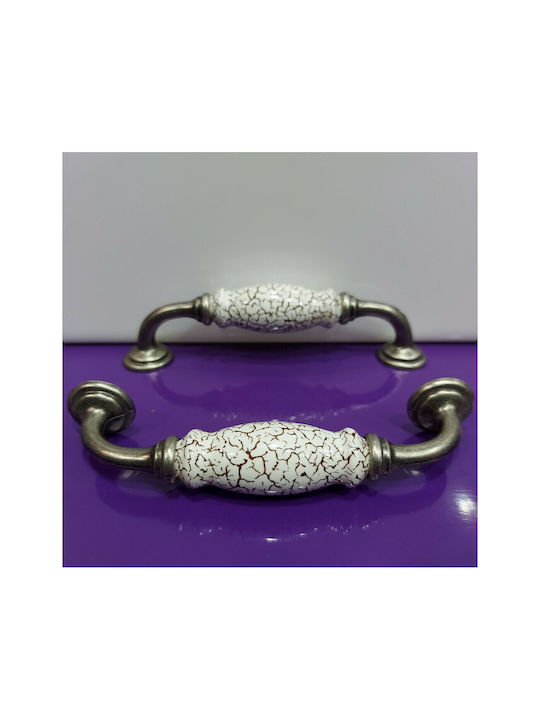 Antik Handgriff Möbelgriff aus Zamak & Metallisch & Porzellan in Silber Farbe 150mm (Zentrenabstand 128mm) 4679-KRAK 1Stück
