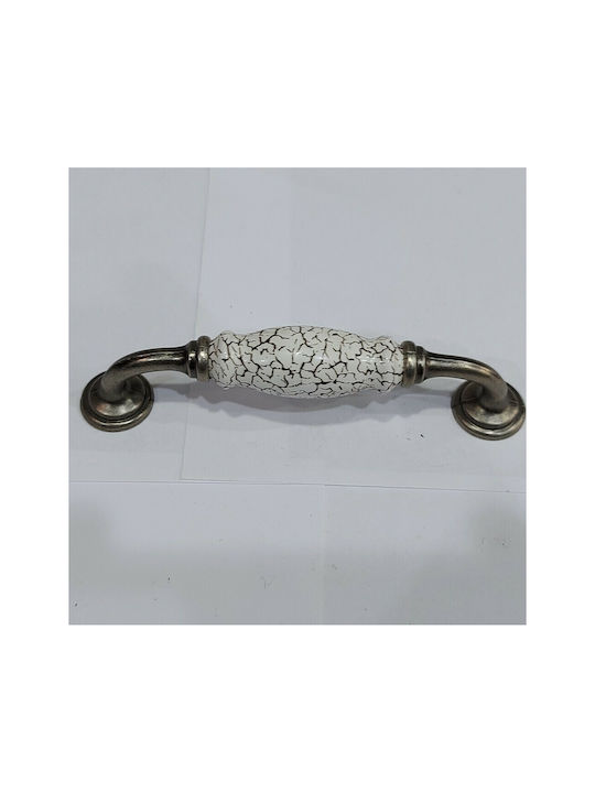 Antik Handgriff Möbelgriff aus Zamak & Metallisch & Porzellan in Silber Farbe 150mm (Zentrenabstand 128mm) 4679-KRAK 1Stück