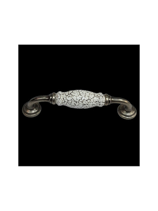 Antik Handgriff Möbelgriff aus Zamak & Metallisch & Porzellan in Silber Farbe 150mm (Zentrenabstand 128mm) 4679-KRAK 1Stück