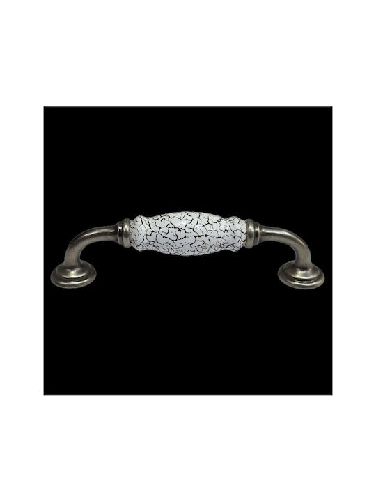 Antik Handgriff Möbelgriff aus Zamak & Metallisch & Porzellan in Silber Farbe 150mm (Zentrenabstand 128mm) 4679-KRAK 1Stück