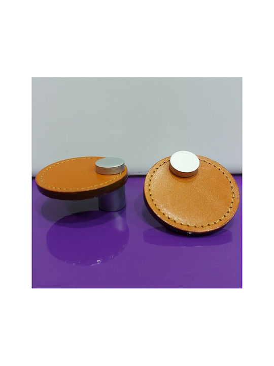 Furnipart Buton Mobilier Mânere de mobilier din Piele & Metal & Zamak în Culoare Maro 7103-KAF1 1buc