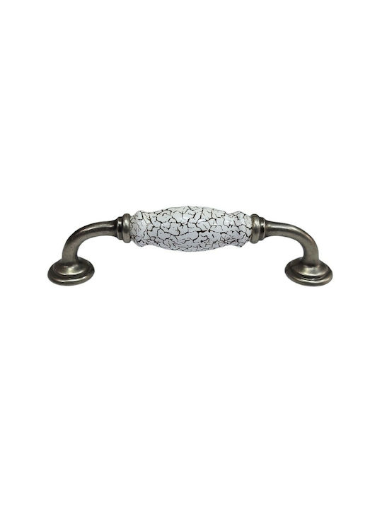 Antik Handgriff Möbelgriff aus Zamak & Metallisch & Porzellan in Silber Farbe 150mm (Zentrenabstand 128mm) 4679-KRAK 1Stück