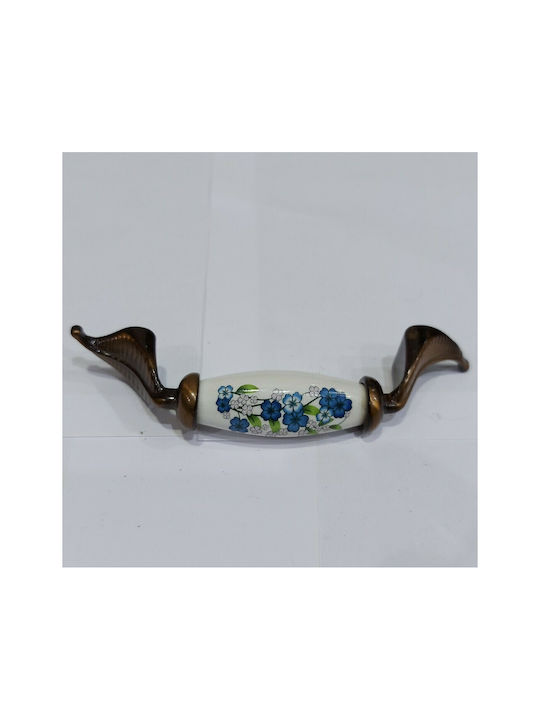 Antique Handle Furniture made of Porcelain & Metallic & Zamak in Copper Color 113mm (Center Distance 96mm) 7800-AS-017 1pcs