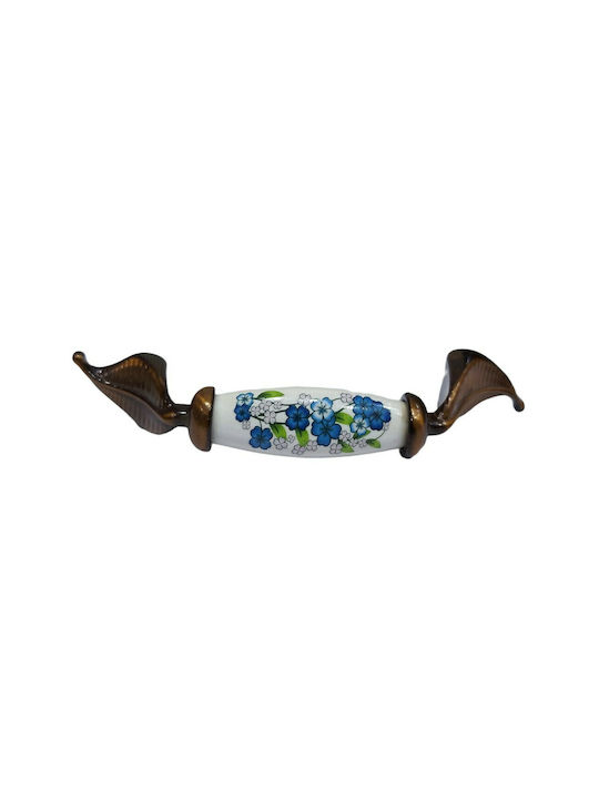 Antique Handle Furniture made of Porcelain & Metallic & Zamak in Copper Color 113mm (Center Distance 96mm) 7800-AS-017 1pcs