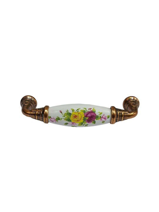 Antique Handle Furniture made of Porcelain & Metallic & Zamak in Copper Color 112mm (Center Distance 96mm) 7788-AB-022 1pcs