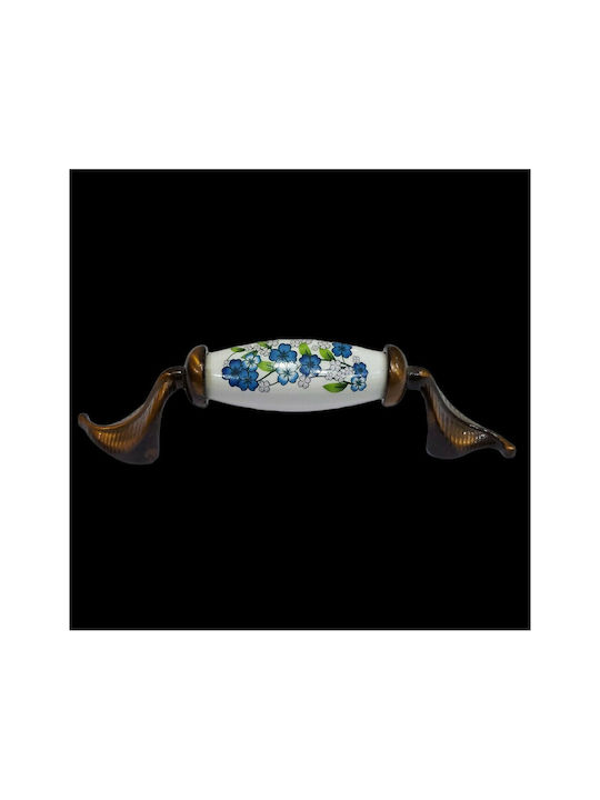 Antique Handle Furniture made of Porcelain & Metallic & Zamak in Copper Color 113mm (Center Distance 96mm) 7800-AS-017 1pcs