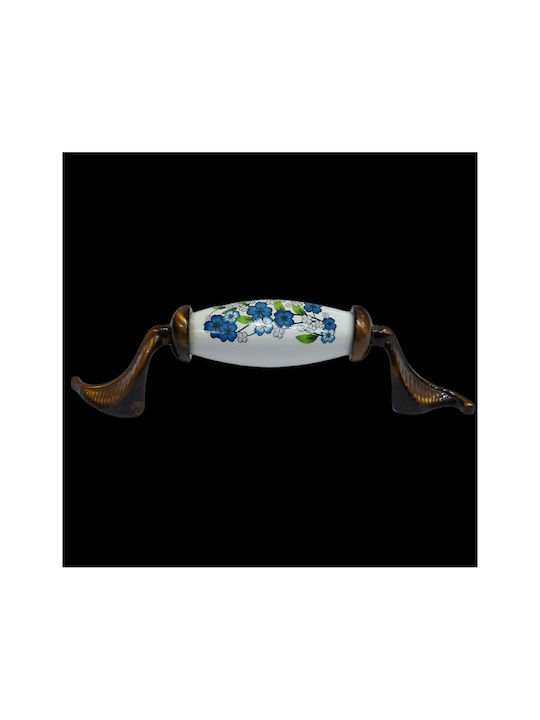 Antique Handle Furniture made of Porcelain & Metallic & Zamak in Copper Color 113mm (Center Distance 96mm) 7800-AS-017 1pcs