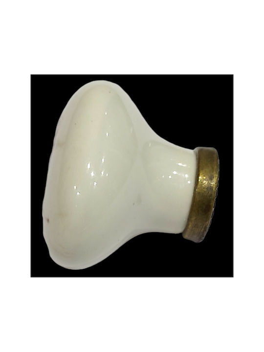 Premier Antik Knopf Möbelgriff aus Zamak & Metallisch & Porzellan in Beige Farbe 10939-000-ARG1 1Stück