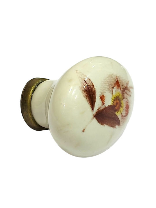 Premier Antik Knopf Möbelgriff aus Zamak & Metallisch & Porzellan in Beige Farbe 10939-000-ARG1 1Stück