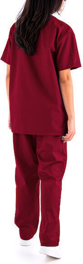 Femei Set Pantaloni și Bluza Medicală Burgundy
