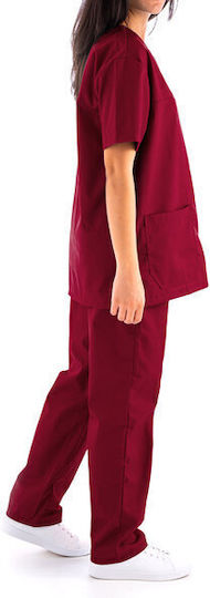 Femei Set Pantaloni și Bluza Medicală Burgundy