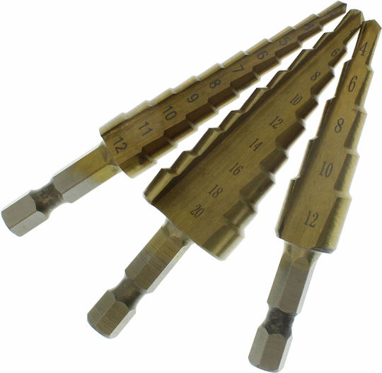 Set 3 Burghie Conice Titan cu Tija Hexagonală pentru Metal