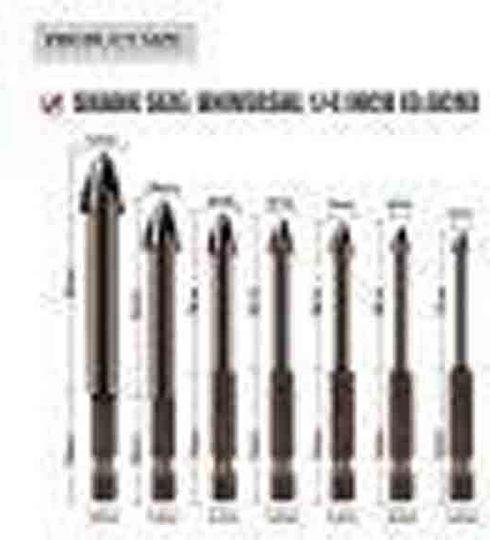 Set of 7 Four-Cut Drills Carbide with Hexagonal Shank for Masonry