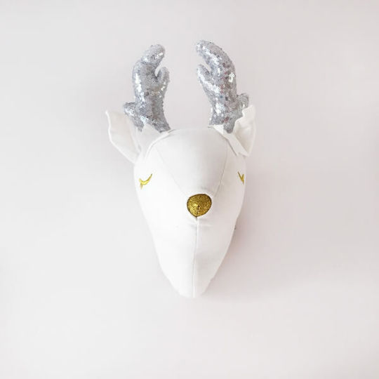 Kids Decorative Animal Bust Animals White made of Fabric 14x30x20εκ.