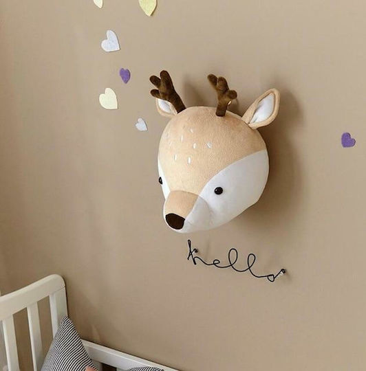 Cap de Animal Decorativ pentru Copii Animale Bej din Țesătură 28x25x25εκ.