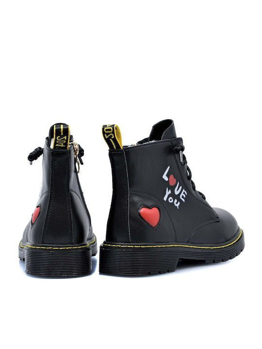 Oscal "love You" Kids Military Boots with Lace Black