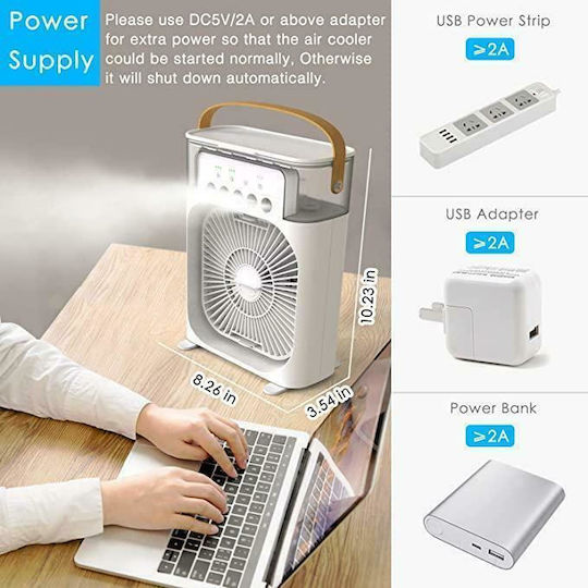 Mini Κλιματιστικό USB με Νερό και Φωτισμό 10W Ασημί 500-2575