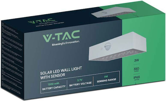 V-TAC Επιτοίχιο Ηλιακό Φωτιστικό 3W 350lm Θερμό Λευκό 3000K με Αισθητήρα Κίνησης IP65 13.76x9.04x3.54εκ.