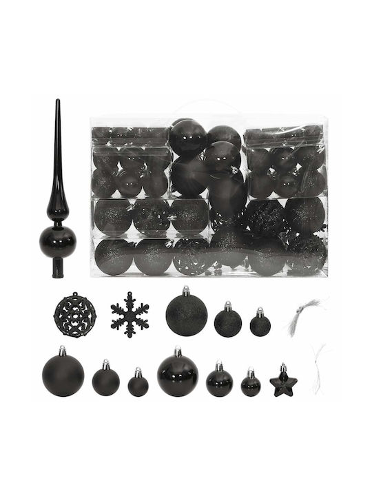 vidaXL Christmas Glass Set Ornaments Black 12x36cm 111pcs