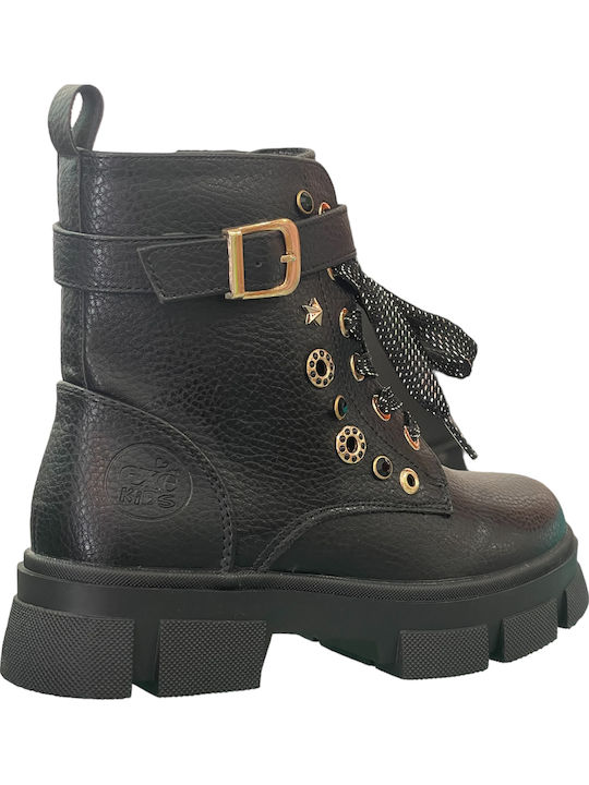 Anatomisch Lederne Kinderstiefel mit Schnürsenkeln Schwarz