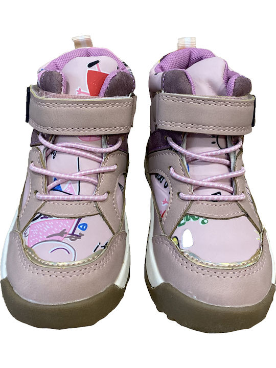 Anatomisch Lederne Kinderstiefeletten mit Schnürsenkeln Rosa