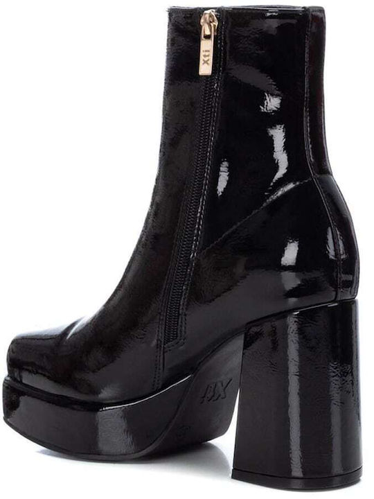Women's Patent Leather Ankle Boots with High Heel Black