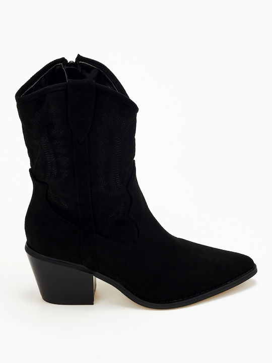 Issue Fashion Suede Cizme dama Cowboy cu toc mediu Negre