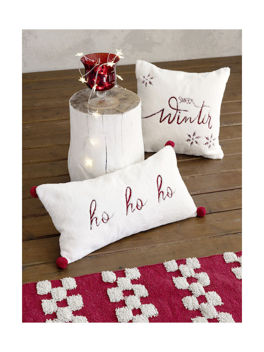 Nima Sofa Cushion Ho Ho Ho 100% Cotton White Red 30x60cm