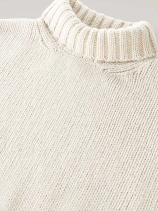 Women's Long Sleeve Woolen Sweater Beige Turtleneck