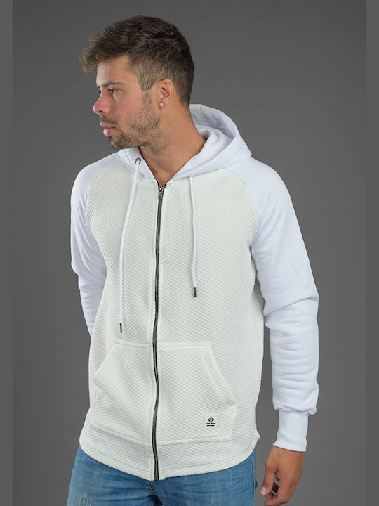 New Wave Men's Sweatshirt Jacket with Hood White