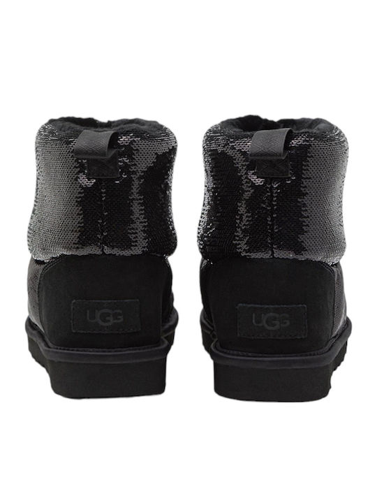 Classic Mini Mirror Ball Leather Women's Ankle Boots Black