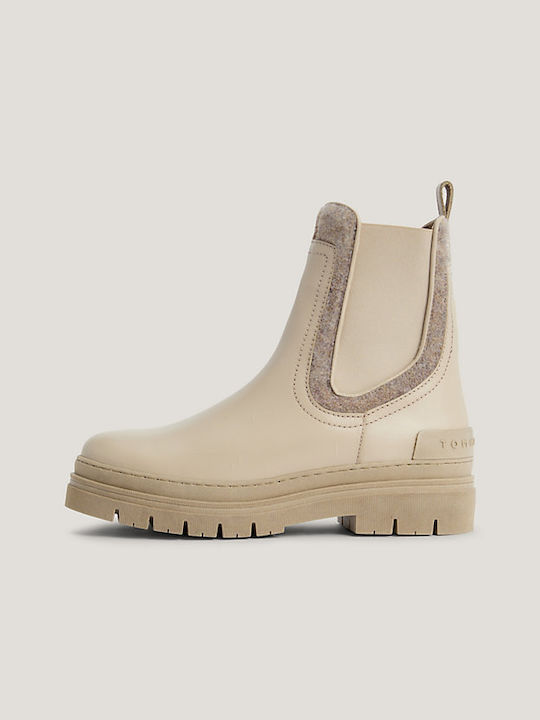 Tommy Hilfiger Women's Leather Chelsea Boots Beige