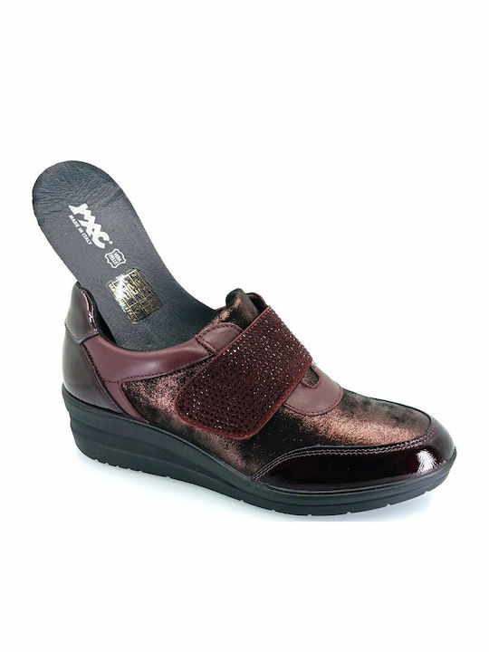 Leather Women's Ankle Boots Platform Burgundy