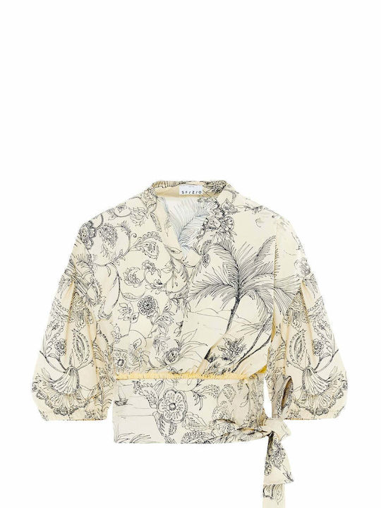 Women's Summer Cotton Blouse with 3/4 Sleeve Beige