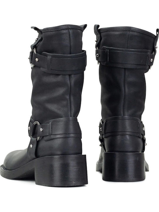 Leder Stiefeletten Damen Schwarz