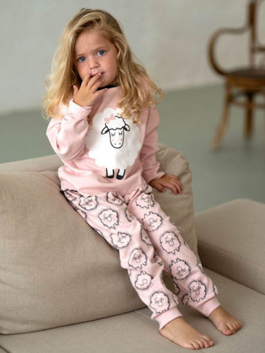 Happy Family Set Top & Bottom Kids Winter Cotton Pyjamas Pink