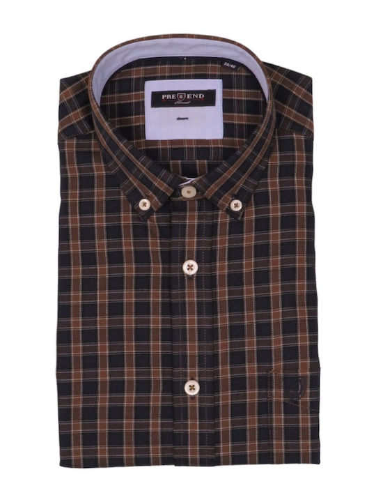 Pre End Men's Shirt Long Sleeve Checked Blue