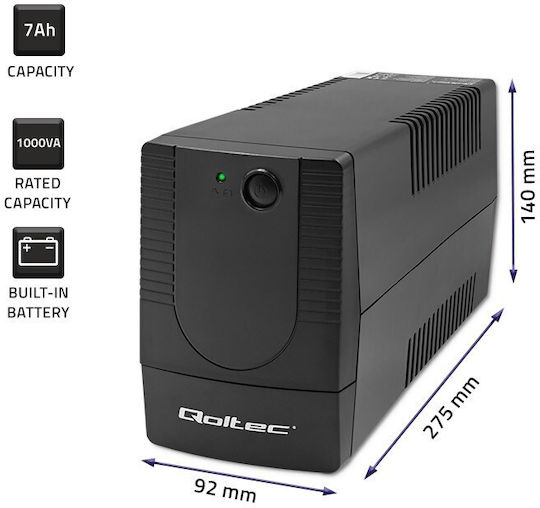 Qoltec FR UPS Line-Interactive 1000VA 600W με 2 Schuko Πρίζες