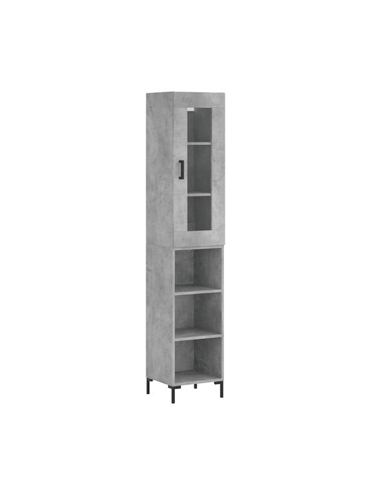 Wall Living Room Display Cabinet made of Particleboard with Glass Grey 34.5x34x180cm