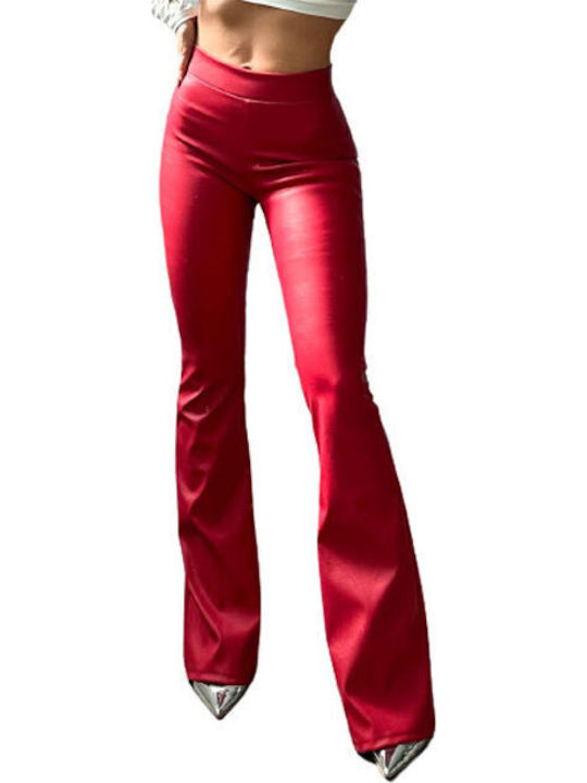 Damen Stoff Hose Schlaghose Rot