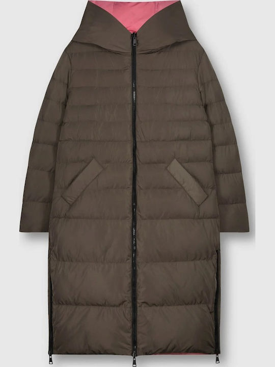 Women's Short Puffer Jacket Double Sided for Winter Gray