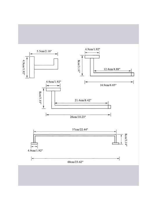 Naron Cârlig de Baie Simplu cu șuruburi ​57x5.5cm Inox Argintiu