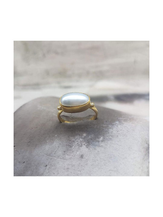 Ios Women's Gold Ring with Pearl 18K