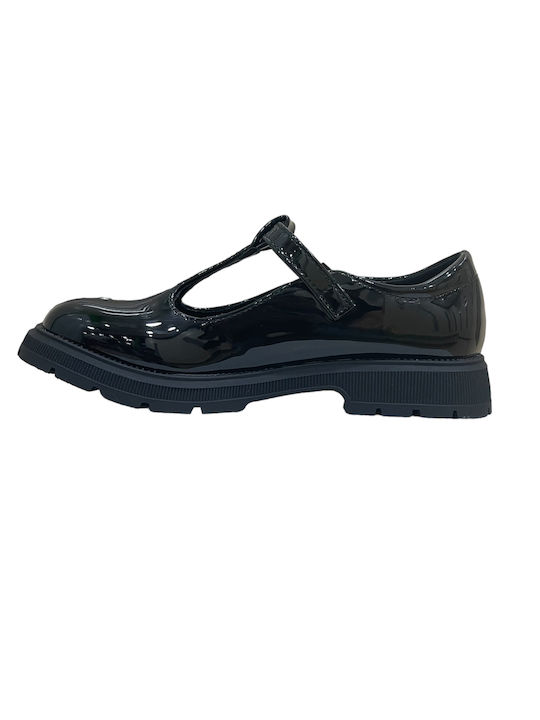 Kids Patent Leather Ballerinas with Adjustable Metal Clasp Black