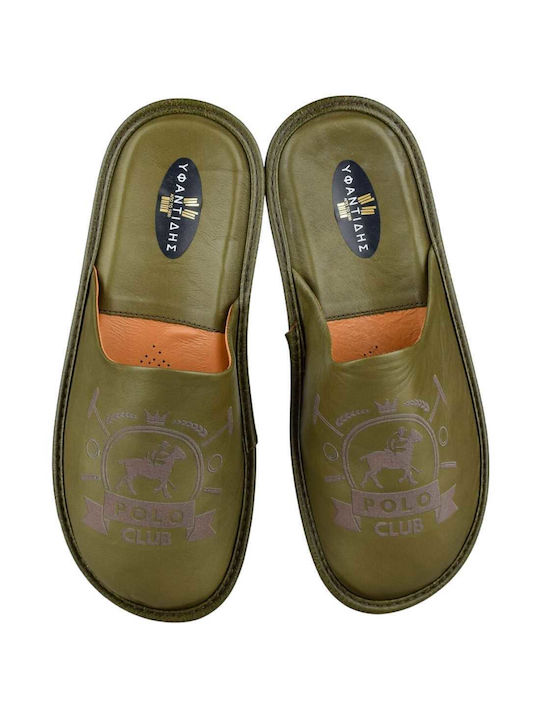 Yfantidis Men's Leather Slippers Khaki