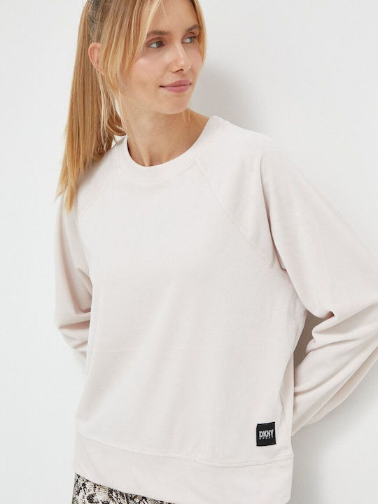 Logo Damen Langarm Pullover Beige