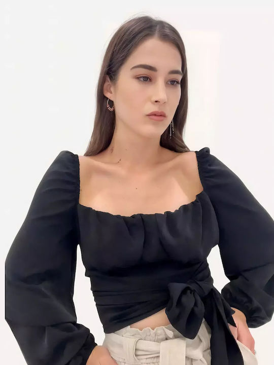 Quzu Women's Blouse Long Sleeve Black