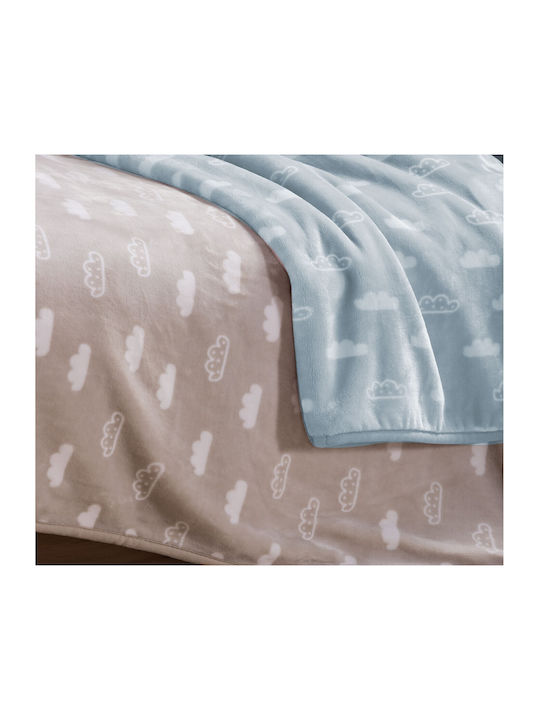 Nef-Nef Homeware Blanket Cot Clouds Velvet Blue 100x140cm